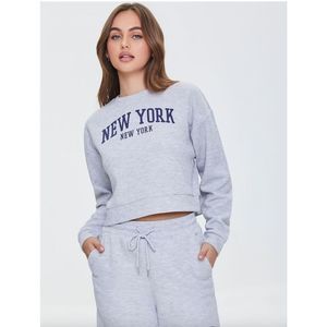 Forever 21 Gray New York Graphic Crop Sweatshirt Size Large